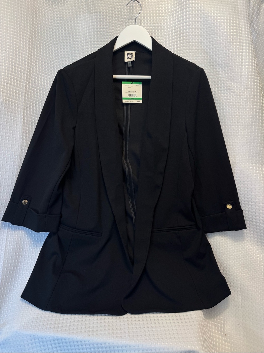 Anne Klein Black Open-Front Shawl Collar Blazer